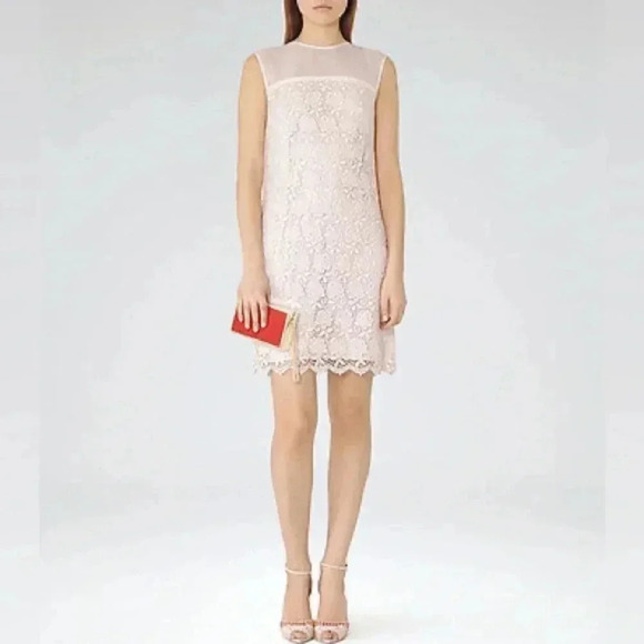 REISS SHANFORD SUGAR LACE LIGHT PINK DRESS SIZE 0 - Picture 1 of 11